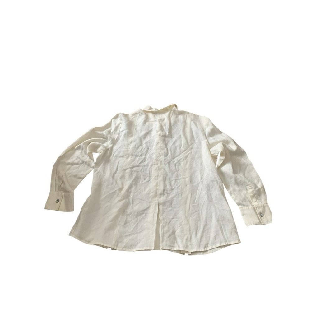 Flax Linen Button Down Shirt Womens Medium Cream Hidden Placket Coastal Grandma - Picture 8 of 10